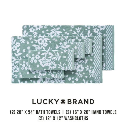 Lucky Brand Folk Floral Juego de 6 Toallas de baño – (2) Toallas de baño, (2) Toallas de Mano y (2) paños – Juego de Toallas de baño de Alta Calidad Verde Iceberg