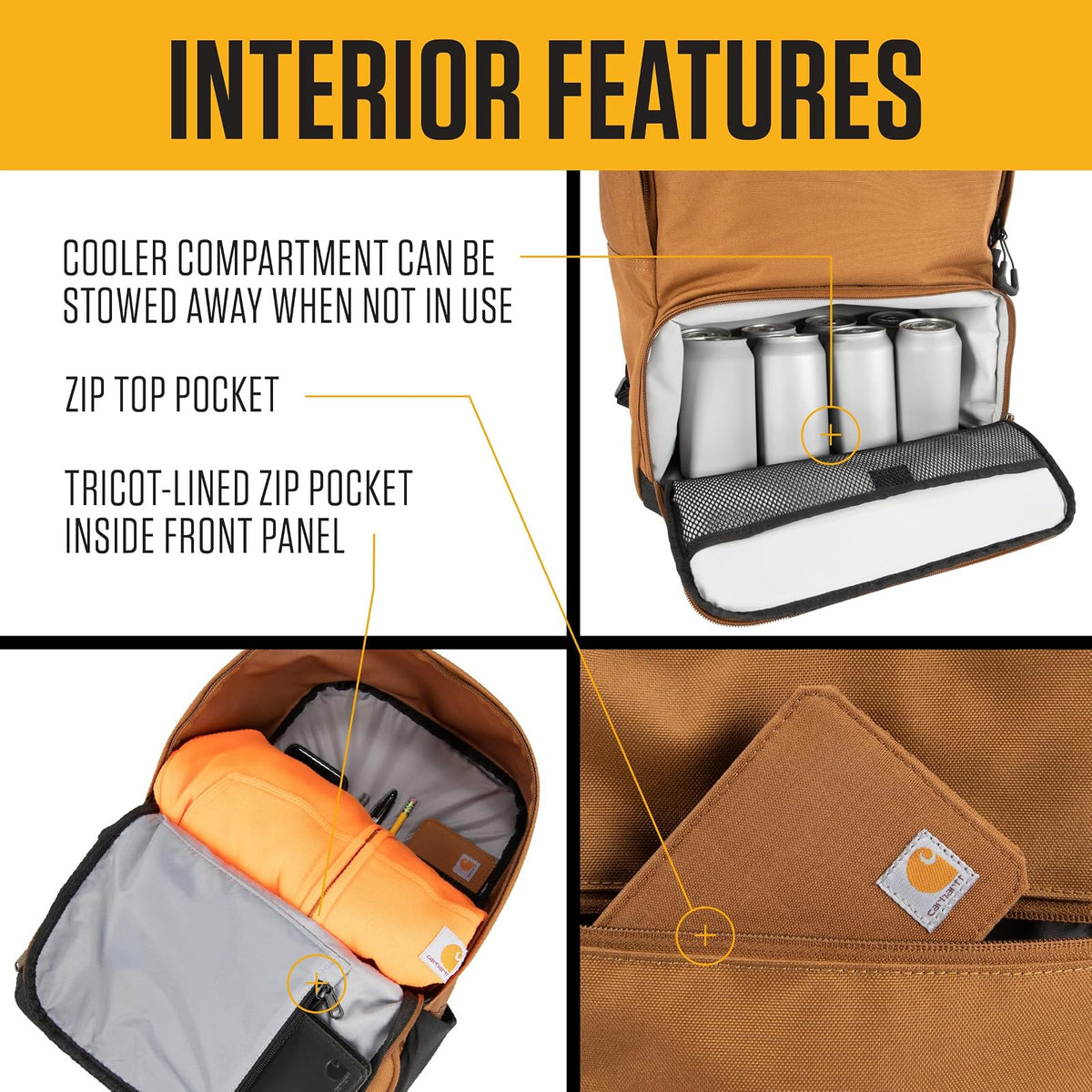 Carhartt Insulated Two Compartment Cooler Backpack, Durable Water Resistant W/Adjustable Shoulder Straps for Camping, Beach & Travel
