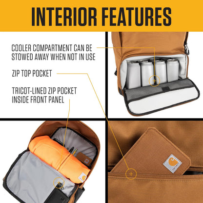 Carhartt Insulated Two Compartment Cooler Backpack, Durable Water Resistant W/Adjustable Shoulder Straps for Camping, Beach & Travel