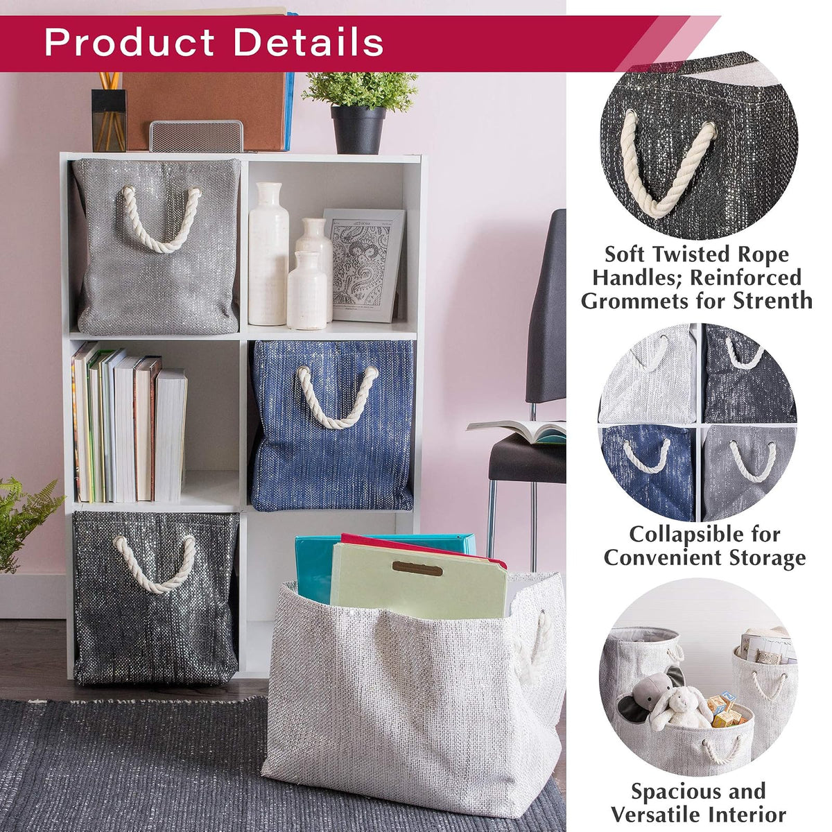 DII CAMZ36840 - Cesta de Almacenamiento metálica Decorativa Plegable y Conveniente para soluciones organizativas del hogar (Cuadrada, 11 x 11 x 11), Gris