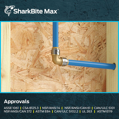 SharkBite Max Codo de 90 grados de 1/2 pulgadas, paquete de 4, ajuste de fontanería de latón a presión para conectar, tubería PEX, cobre, CPVC, PE-RT, HDPE, UR248A4