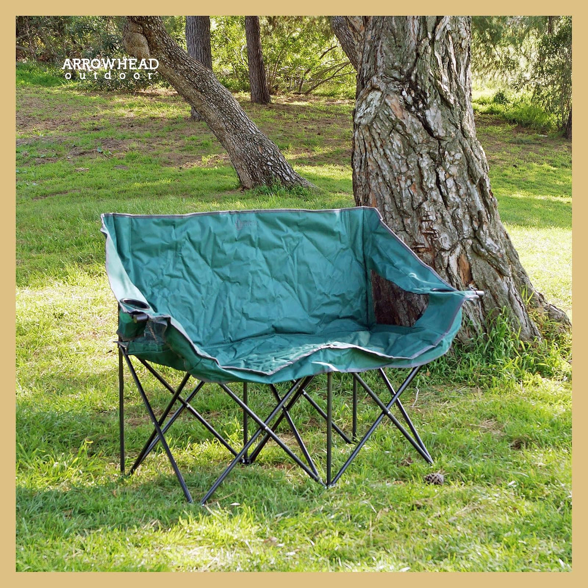 Arrowhead Outdoor - Sofá de Cama Doble Plegable portátil con 2 Tazas y Soporte para Copas de Vino, Bolsa de Transporte Resistente, Asientos Acolchados y apoyabrazos, soporta hasta 500 Libras, Soporte