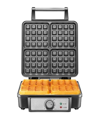 ChefMan Wafflera 4 Rebanadas, Waffles Perfectos, Estilo Belga, Fácil Limpieza, Sin desastres, Negro