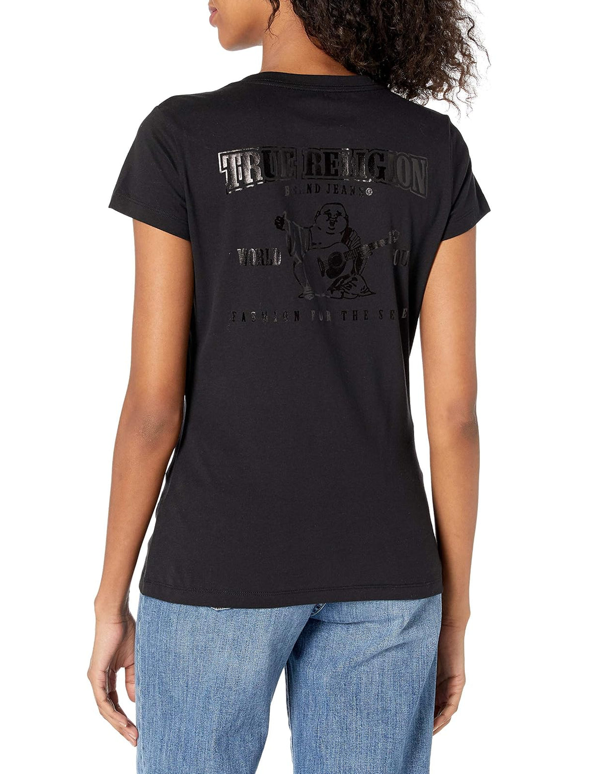 True Religion Camiseta de Manga Corta con Cuello en V Buddha Camiseta para Mujer