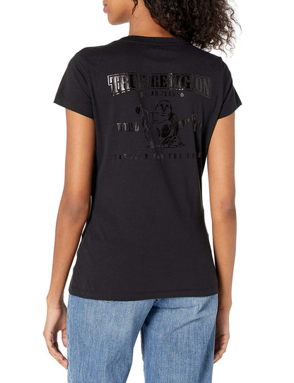 True Religion Camiseta de Manga Corta con Cuello en V Buddha Camiseta para Mujer