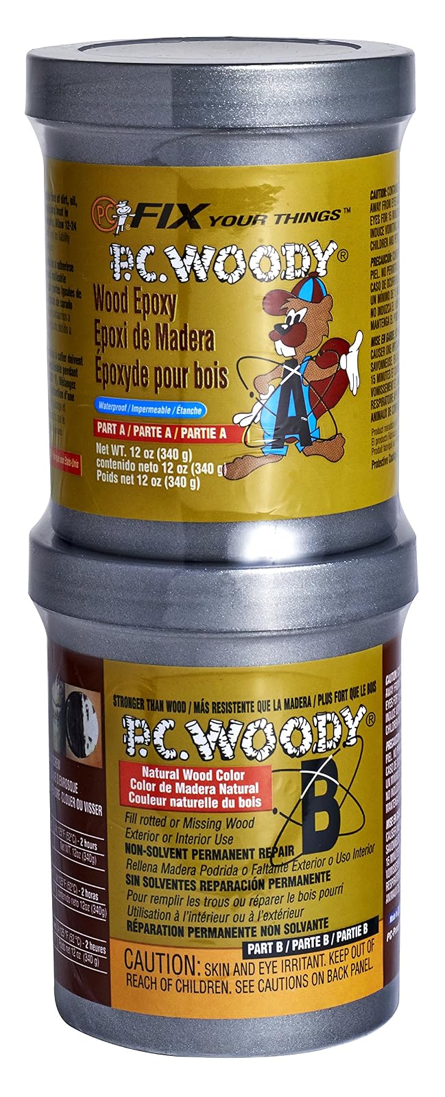 PC-Products PC-Woody Masilla Epóxica para Reparar Madera, 6 oz - 12 oz