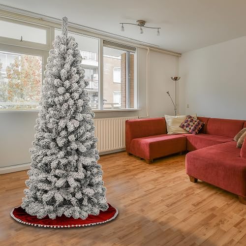 National Tree Company First Traditions - Árbol de Navidad Flocado de Acacia Mediano, 6 pies