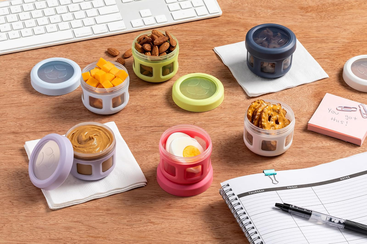 Ello Recipientes de plástico reutilizables para condimentos de 4 onzas cada uno con tapa atornillada a prueba de fugas, paquete de 6 | Perfecto para aderezo para ensaladas, salsas, lonchera, picnic,