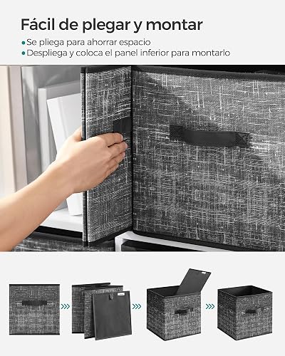 SONGMICS Cajas Cubos de Almacenamiento de Tela no Tejida de 30 cm con Asas Dobles, Juego de 6, Organizadores de Armario, Negro MROB030B01