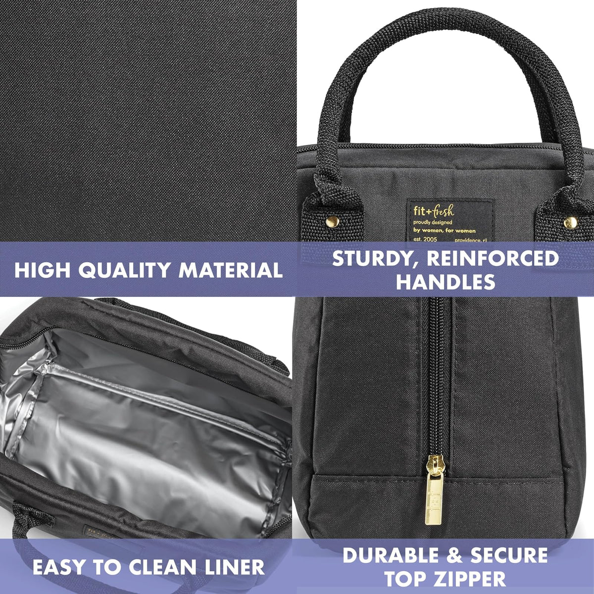 Fiambrera para mujer, con aislamiento para el trabajo, a prueba de fugas y resistente a las manchas, con contenedores, bolsa Bloomington con cierre de cierre, color negro