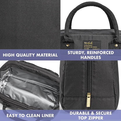 Fiambrera para mujer, con aislamiento para el trabajo, a prueba de fugas y resistente a las manchas, con contenedores, bolsa Bloomington con cierre de cierre, color negro