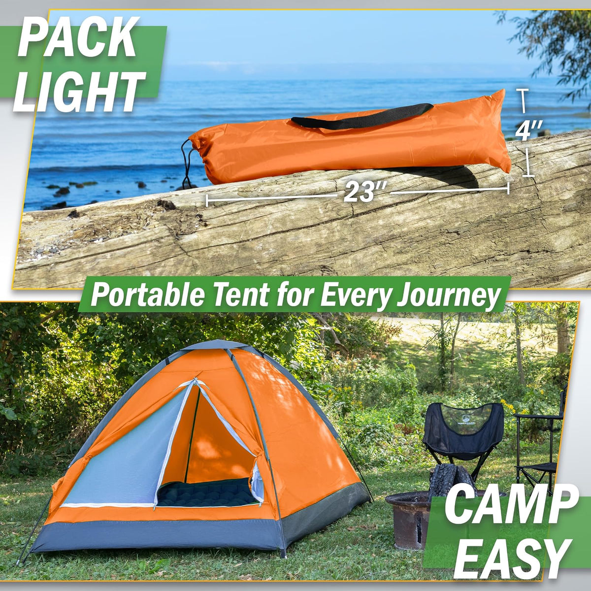 2-Person Camping Tent – Includes Rain Fly and Carrying Bag – Lightweight Outdoor Tent for Backpacking, Hiking, or Beach by Wakeman Outdoors