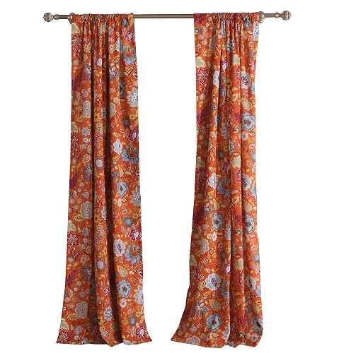 Greenland Home Astoria Paneles de Cortina, Conjunto de 4 Piezas, Forradas con ataduras, 160 cm de Largo, Naranja