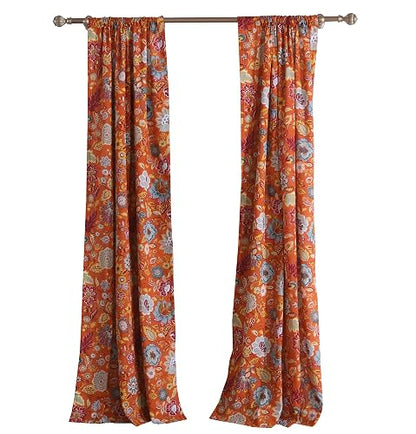Greenland Home Astoria Paneles de Cortina, Conjunto de 4 Piezas, Forradas con ataduras, 160 cm de Largo, Naranja