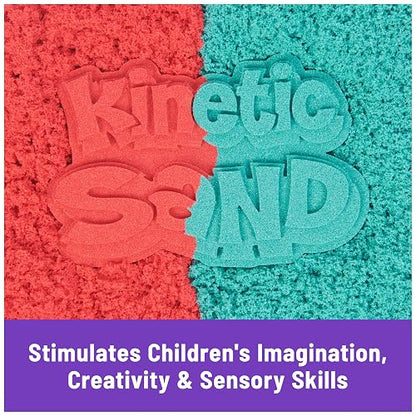Kinetic Sand Mold n’ Flow, 680 g de Arena para Jugar de Color Rojo y Azul Verdoso, 3 Herramientas, Juegos sensoriales para niños a Partir de 3 años