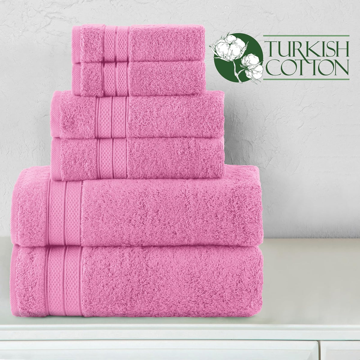 Elegant Comfort - Juego de toallas de lujo de 6 piezas, 100% algodón turco suave prémium, diseño de tres líneas de popurrí, 2 toallas de baño, 2 toallas de mano y 2 toallas de lavado, juego de toallas