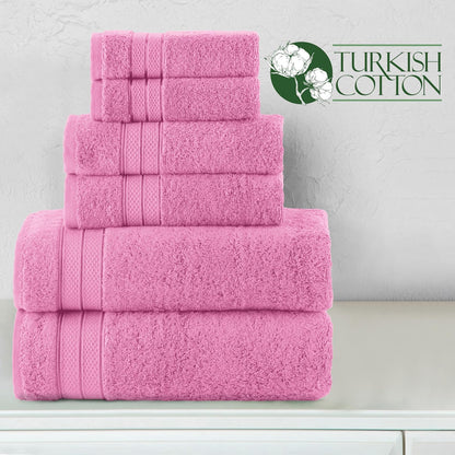 Elegant Comfort - Juego de toallas de lujo de 6 piezas, 100% algodón turco suave prémium, diseño de tres líneas de popurrí, 2 toallas de baño, 2 toallas de mano y 2 toallas de lavado, juego de toallas