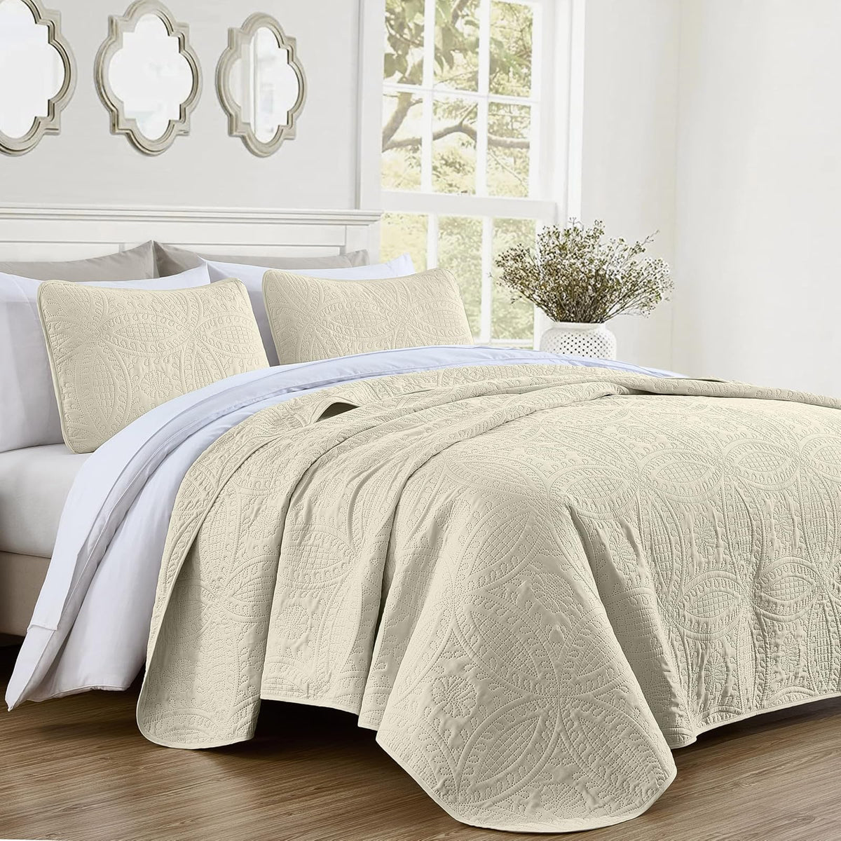 Chezmoi Collection Juego de Colcha Austin 3 Piezas - Queen - marfil