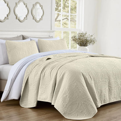 Chezmoi Collection Juego de Colcha Austin 3 Piezas - Queen - marfil