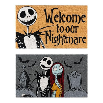 Gertmenian Nightmare Before Christmas - Felpudo de de 2 x 3 (Paquete de 2), Ideal para Zonas de Alto tráfico en Puerta Delantera, cochera, Entrada, Pesadilla de /Jack & Sally,