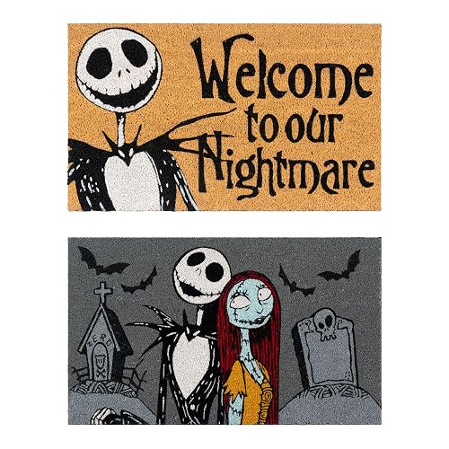 Gertmenian Nightmare Before Christmas - Felpudo de de 2 x 3 (Paquete de 2), Ideal para Zonas de Alto tráfico en Puerta Delantera, cochera, Entrada, Pesadilla de /Jack & Sally,