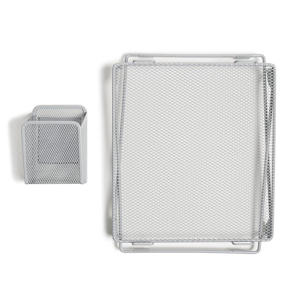 U Brands - Kit de organización de clóset de Malla Gris, Incluye Taza magnética y Estante Plegable, 2 Piezas