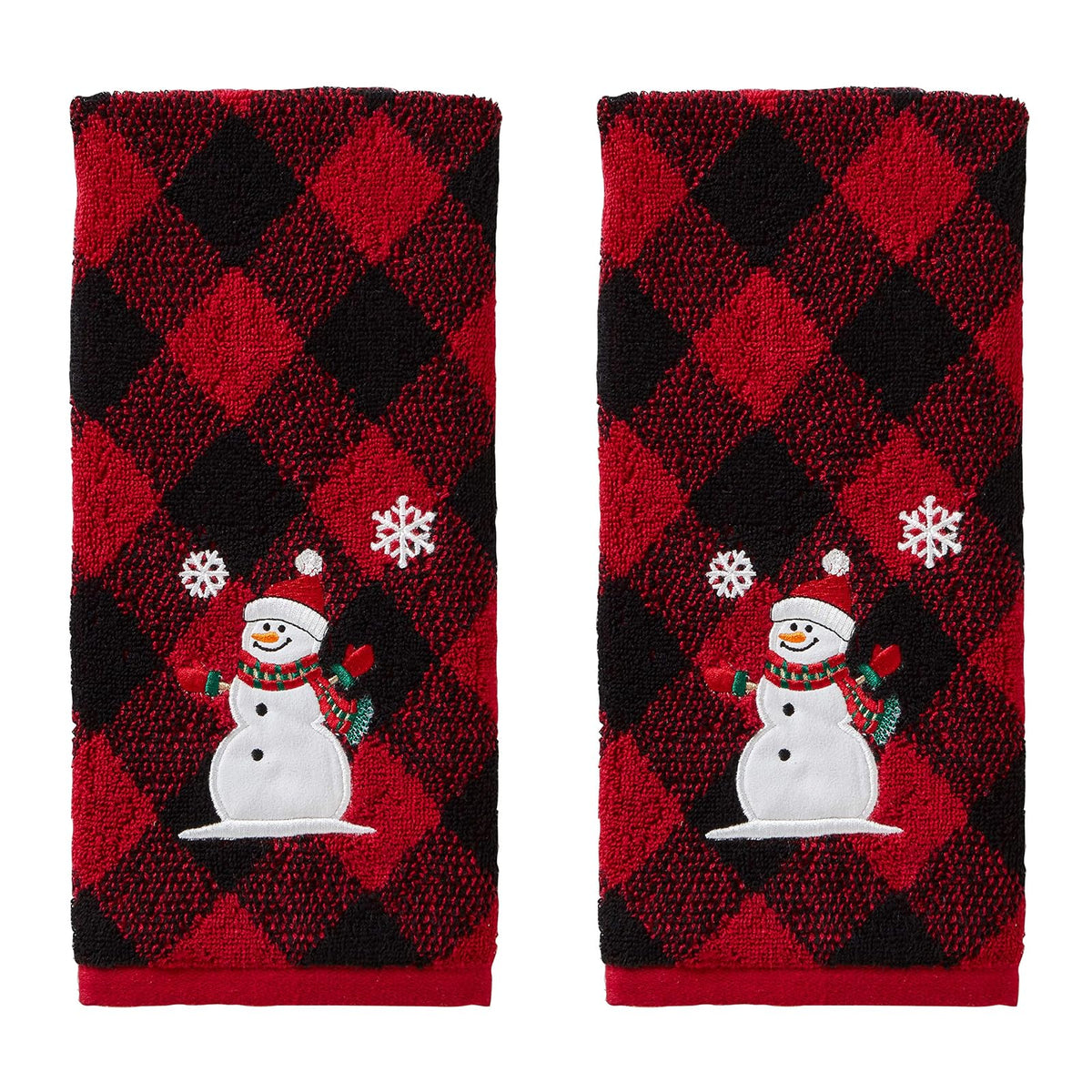SKL Home - Juego de 2 Toallas de Mano de muñeco de Nieve de Navidad/Invierno para baño/Cocina/Bar y Regalo, Rojo/Negro - Juego de toallas de mano - rojo y negro