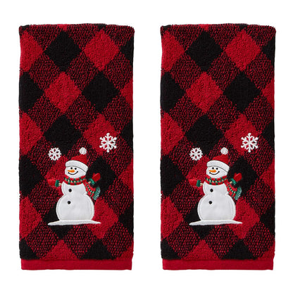 SKL Home - Juego de 2 Toallas de Mano de muñeco de Nieve de Navidad/Invierno para baño/Cocina/Bar y Regalo, Rojo/Negro - Juego de toallas de mano - rojo y negro
