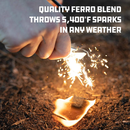 UCO Titan Fire Striker Ferro Rod Herramienta de Supervivencia de Arranque de Fuego con Correa y Multiherramienta, más de 20.000 Golpes