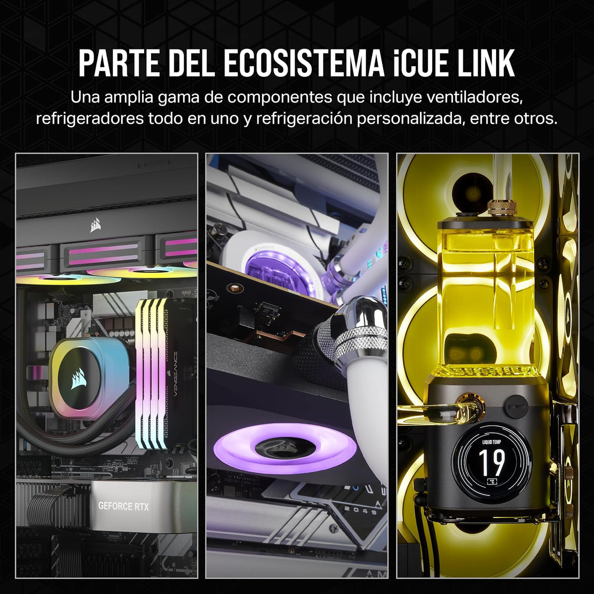 CORSAIR iCUE Link RX120 Ventiladores PWM de 120 mm con iCUE Link System Hub - Rodamiento de Cúpula Magnética - Paquete Triple - Negro