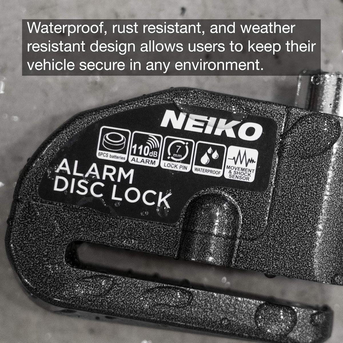 Neiko Candado de Motocicleta Antirrobo con Alarma 52908A | Bloqueo de disco, sensor de movimiento, 110 dB, compatible con motocicletas, , scooters