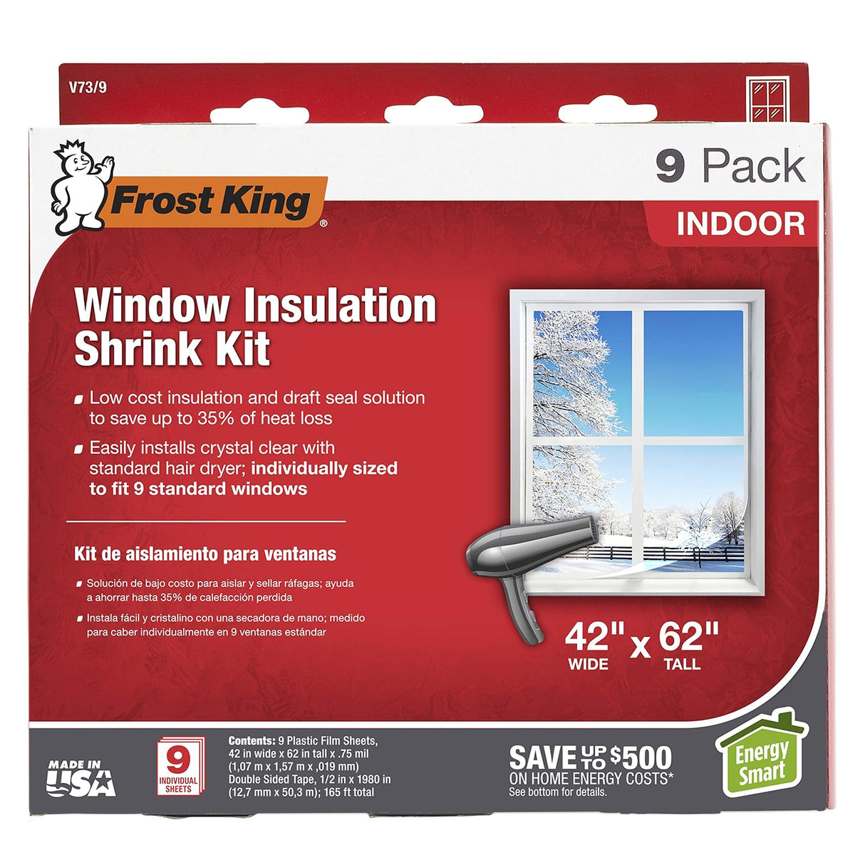 Frost King Kit de aislamiento para ventana, 9-Pack, Transparente