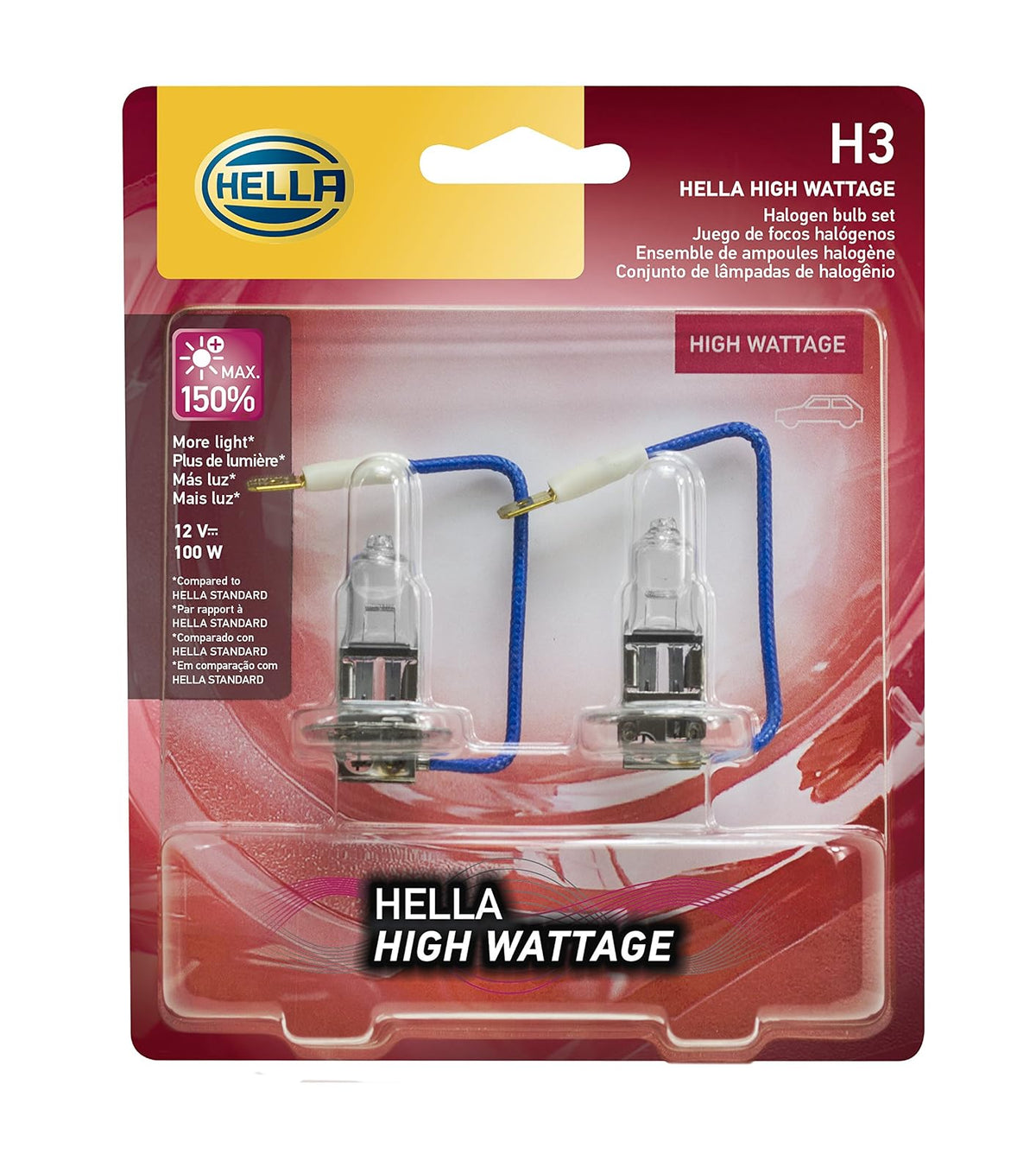 Hella H3 YL Xtreme Bombillas Halógenas Amarillas 12 V - High Wattage - 100W - Doble ampolla