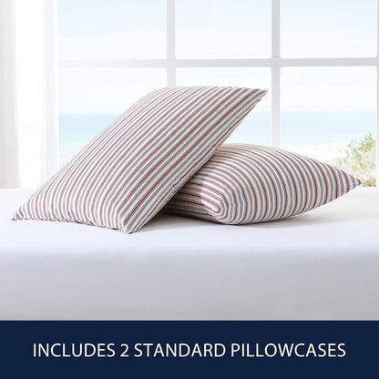 Nautica - Juego de Funda de Almohada estándar, 2 Piezas, Ropa de Cama de percal de algodón, decoración Casual para el hogar (Rayas Rojas, 20 x 30 Pulgadas)