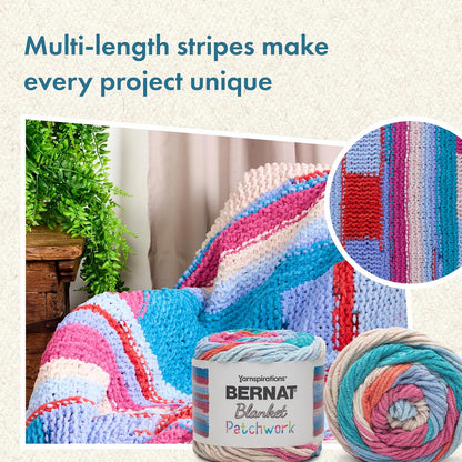 Bernat - Toalla de playa con diseño de patchwork, paquete de 2 unidades de 300 g, 100% poliéster, #6, súper voluminosa, 220 yardas, tela/ganchillo