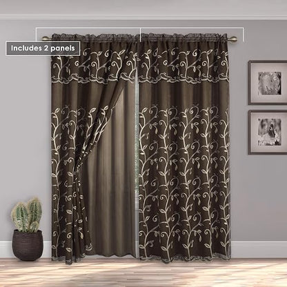 Elegant Comfort - Cortinas de Lujo Jacquard para Ventana, Juego de 2 Paneles con Cenefa adjunta y Respaldo Transparente de 54 x 84 Pulgadas, Cortinas victorianas con Bolsillo para Barra para Sala de