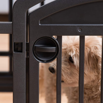 IRIS USA Corral de Ejercicio de 6 Paneles de 61 cm con Puerta, , Mantiene a las Mascotas Seguras, Fácil de Montar y Almacenar, Personalizable, con Patas de Goma Antideslizantes, Negro