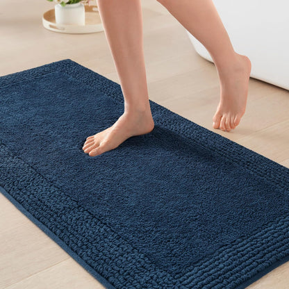 Madison Park Splendor Alfombra de baño reversible 100% algodón, 3000 g/m², lujosa alfombra de baño de pelo mediano de felpa de calidad de hotel, absorbente, secado rápido, decoración de ducha, 24 x 44 - 3'8" x 2' (Rectangular) - Azul marino