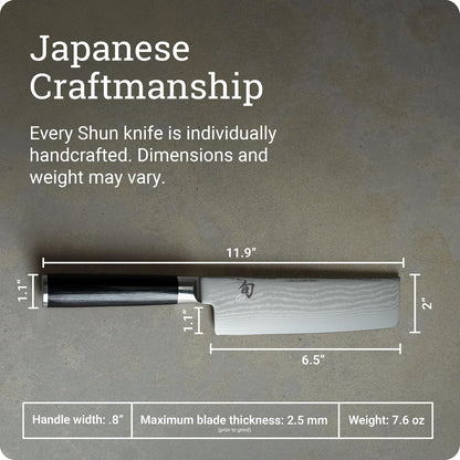 Shun Cuchillo Nakiri Clásico 16,5 cm | Hecho a mano en Japón, hoja de acero doble biselado 16°, mango de madera de ébano en forma de D