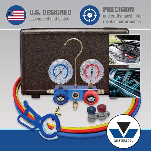 Mastercool 89661-PRO Juego de Manómetros de Colector R134a 2 Vías con Válvula 3 en 1, Azul