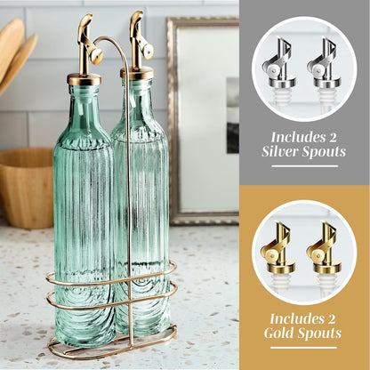 Dispensador de aceite de oliva de vidrio COOK WITH COLOR – Paquete de 2, 17 onzas, botella de cruet | Elegante jarra de jarra con boquilla para cocina, adecuado para vinagre, jarabes de café y otros