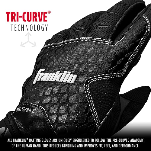 Franklin Sports MLB Béisbol Guantes de Bateo 2nd-Skinz™ con Tecnología Digital, Tallas para Jóvenes y Adultos, Negros y Blancos