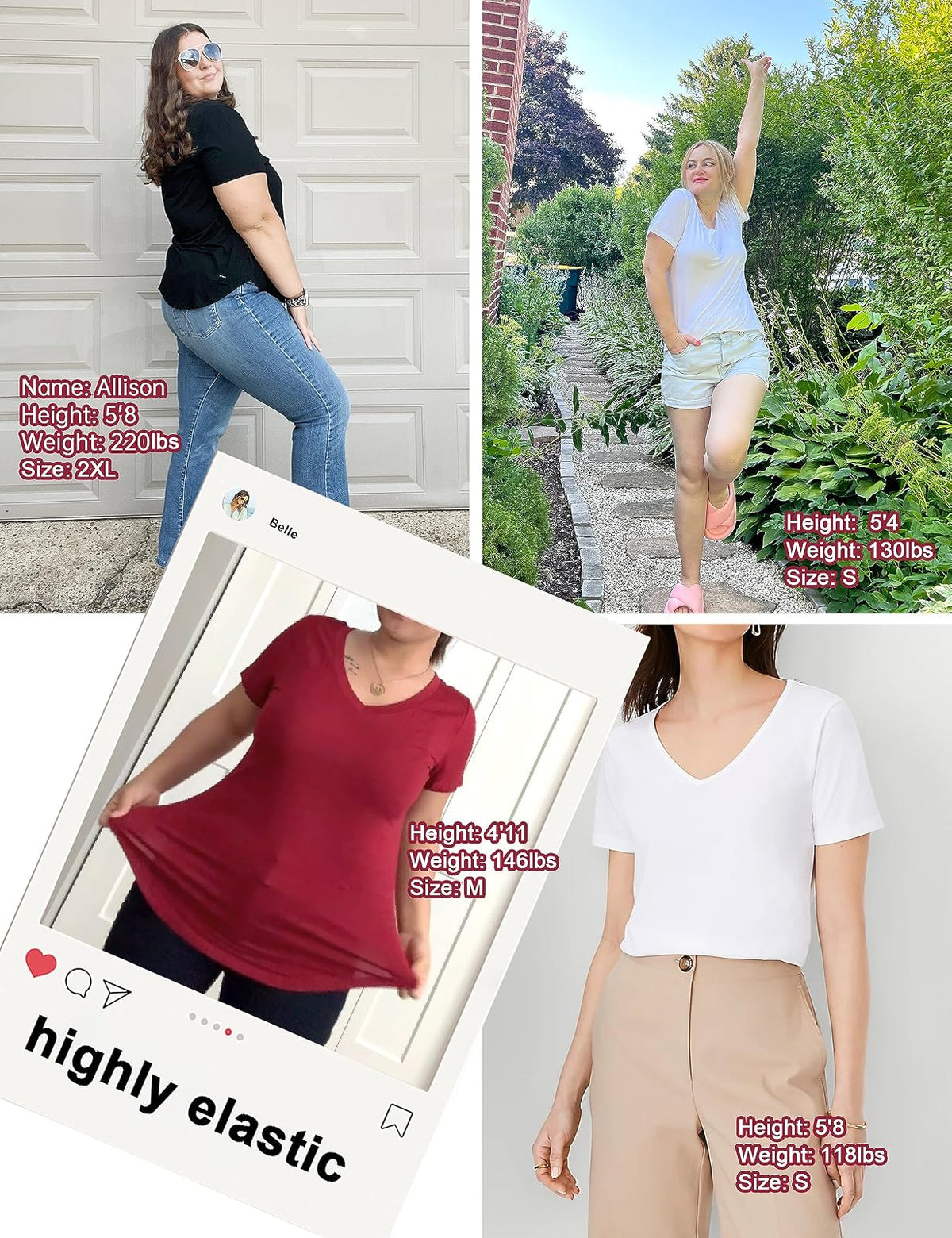 DittyandVibe - Playera de Manga Larga y Corta con Cuello en V y Dobladillo Curvado para Mujer