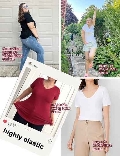 DittyandVibe - Playera de Manga Larga y Corta con Cuello en V y Dobladillo Curvado para Mujer