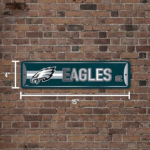 Rico Industries Placa metálica para calle de la NFL Philadelphia Eagles Home Decor (10 x 38 cm), ideal para el hogar, oficina, dormitorio y cueva de hombres, fabricada en plata