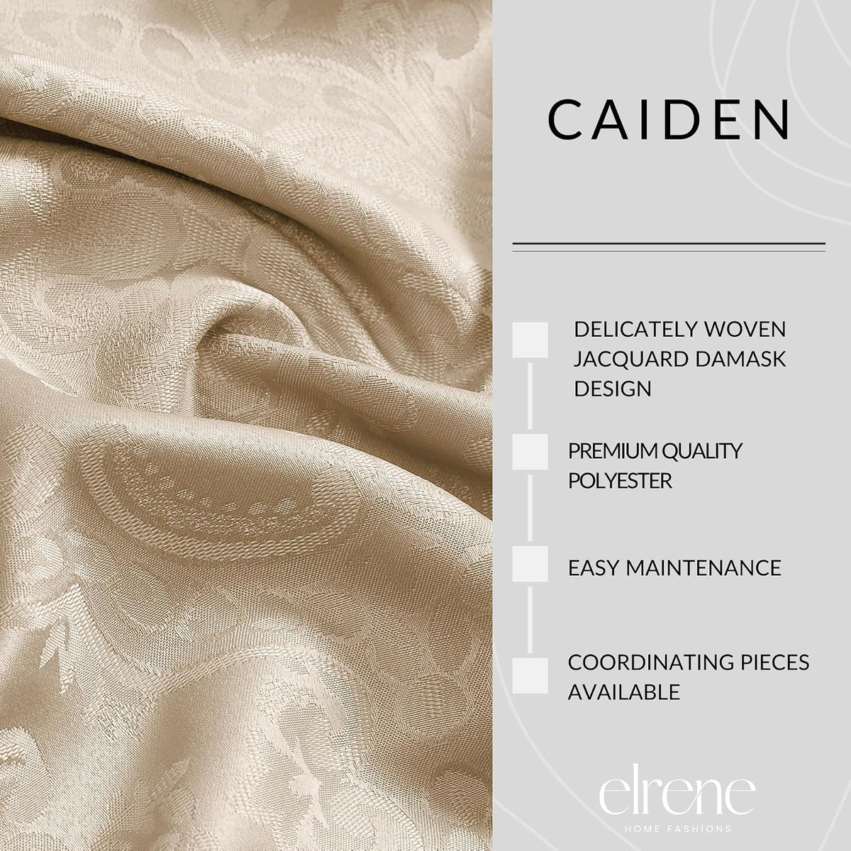 Elrene Home Fashions Caiden Elegance - Mantel de Tela Resistente al Agua, a Las Manchas y a Las Arrugas, Cuadrado de 52 x 52 Pulgadas, Color Gris Pardo