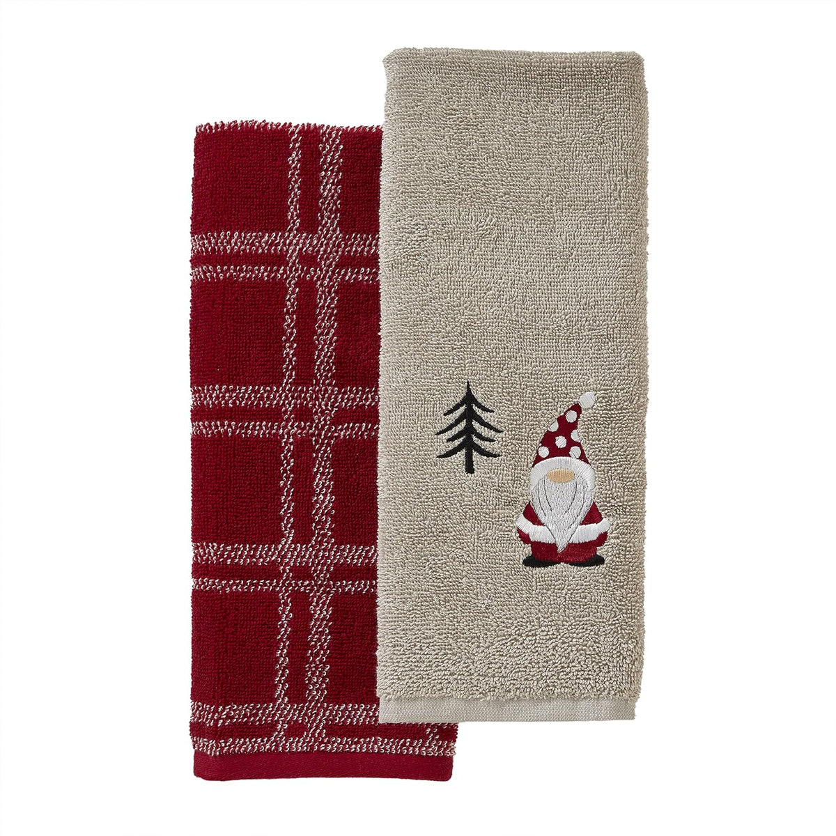 SKL Home - Juego de 2 Toallas de Mano de gnomo navideño/Invierno, para baño, Cocina, Bar y Regalo, Gris/Rojo