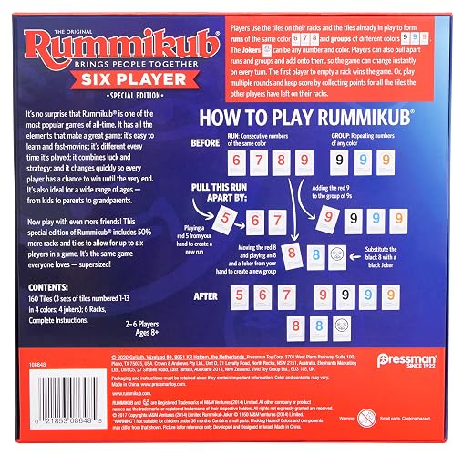 Pressman Rummikub Six Player Edition - The Classic Rummy Tile Game - Más Azulejos y más Jugadores para más diversión, Azul