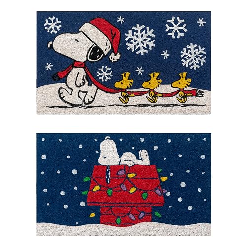 Gertmenian Peanuts Snoopy - Felpudo de de 2 x 3 (Paquete de 2), Ideal para Zonas de Alto tráfico en Puerta Delantera, cochera, Entrada, Copo de Nieve/Luces de casa de Perro, 80004
