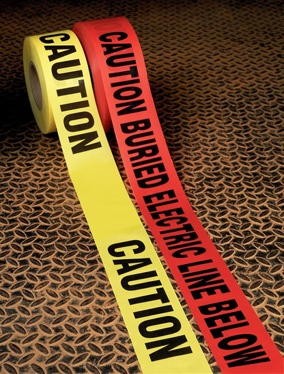Scotch Barricade Tape 300, impreso con texto "precaución", 7,6 cm de ancho, 1000 pies de longitud (paquete de 1), Texto "Cuidado: línea eléctrica soterrada" ("Caution Buried Electric Line Below"), 7,62 cm (3 pulgadas) x 91,4 m (300 pies), Rojo, Printed wi